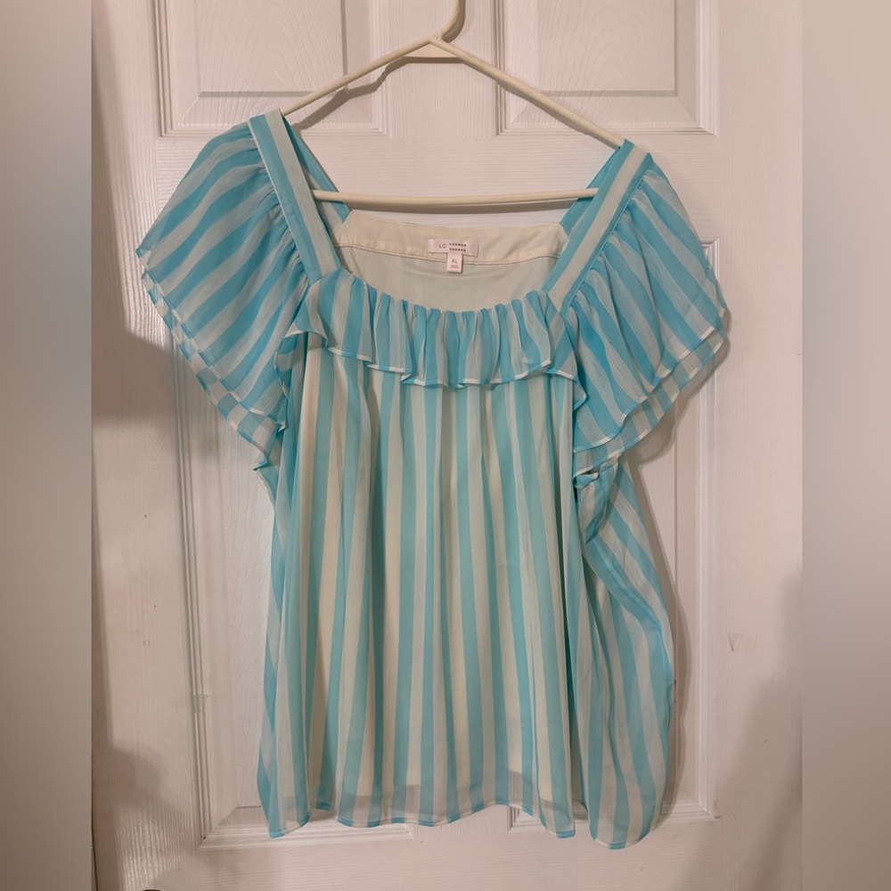 LC Lauren Conrad Blue and White Striped Blouse - Picture 2 of 8
